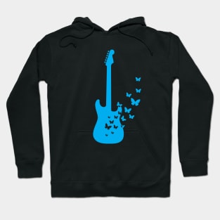 S-Style Electric Guitar Silhouette Turning Into Butterflies Blue Hoodie